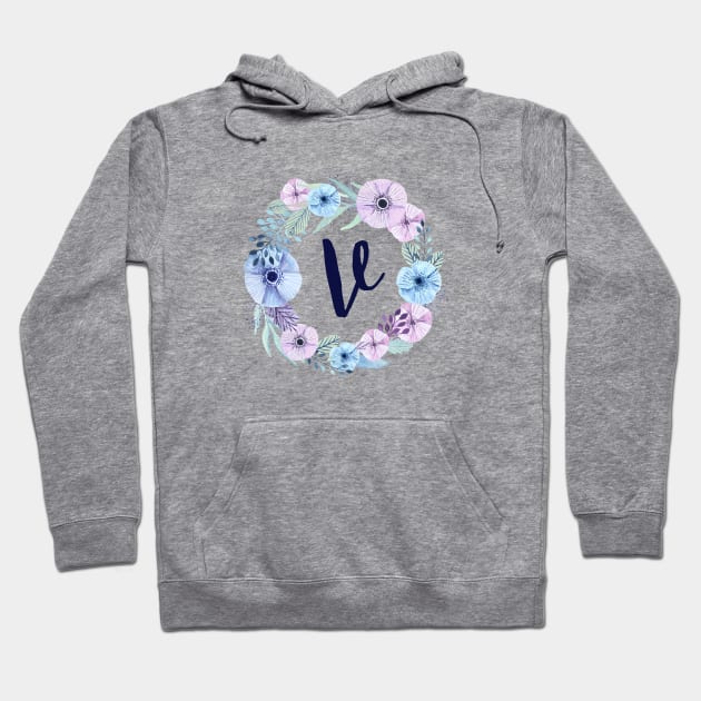 Floral Monogram V Icy Winter Blossoms Hoodie by floralmonogram